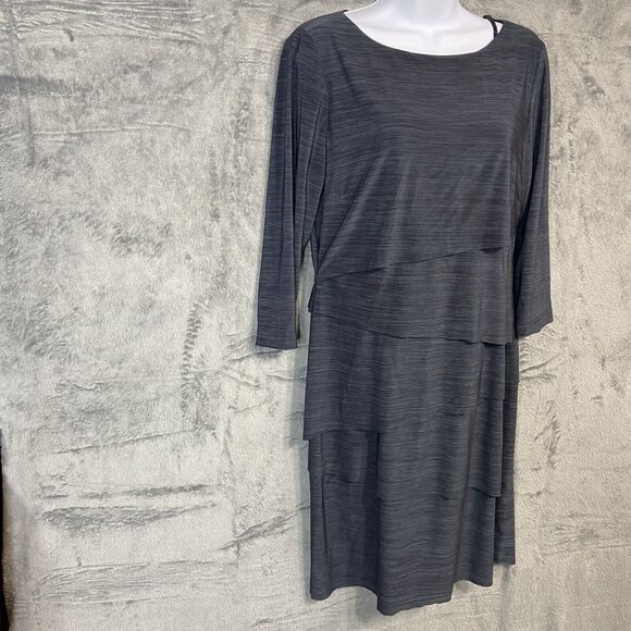 Tahari Arthur's S. Levine Tiered Dress Size 10 Gray Layered Pull Over 3/4 Sleeve - Picture 2 of 13